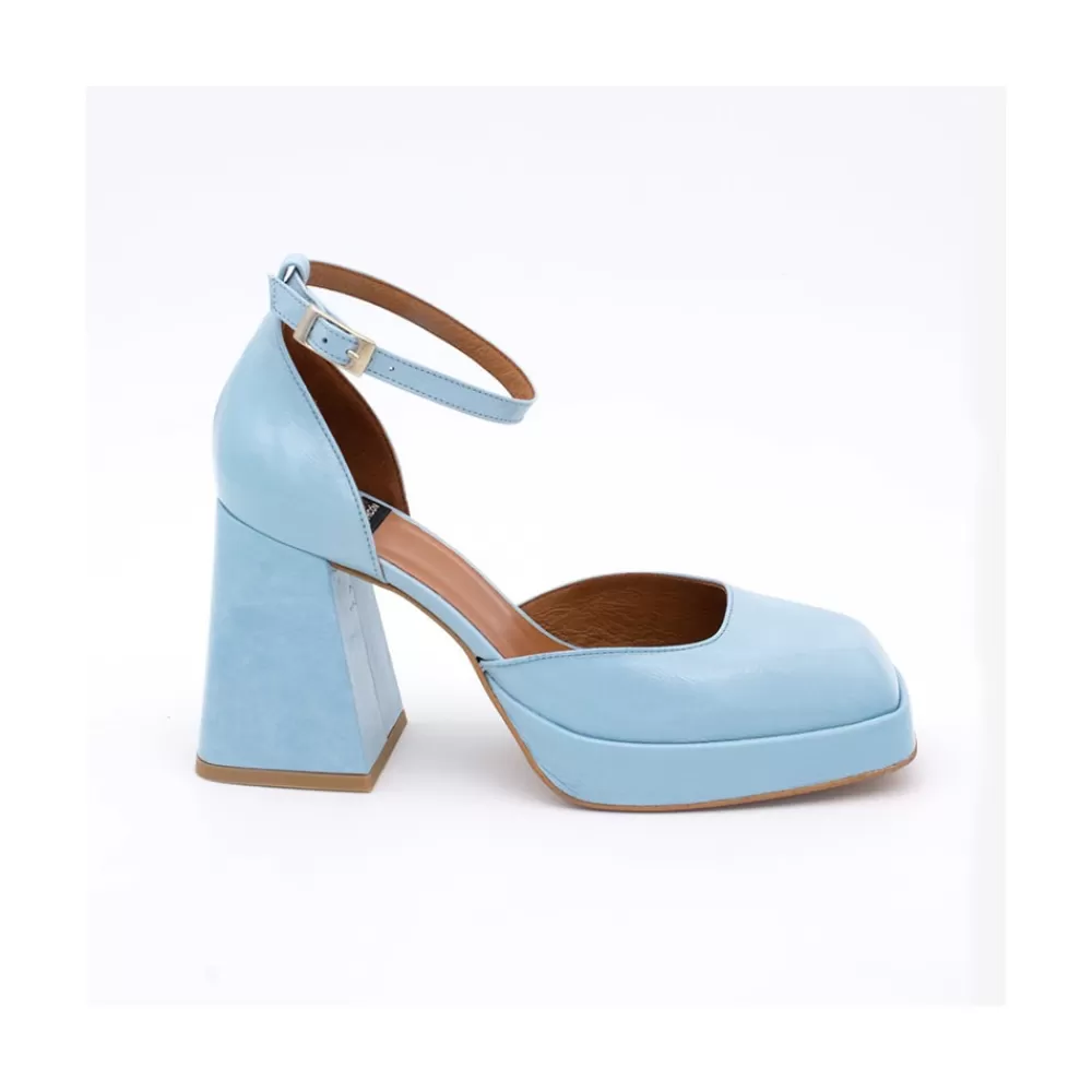 Mujer Ángel Alarcón Anna - Zapatos De Piel Brillante Con Pulsera, Tacon Ancho Y Plataforma