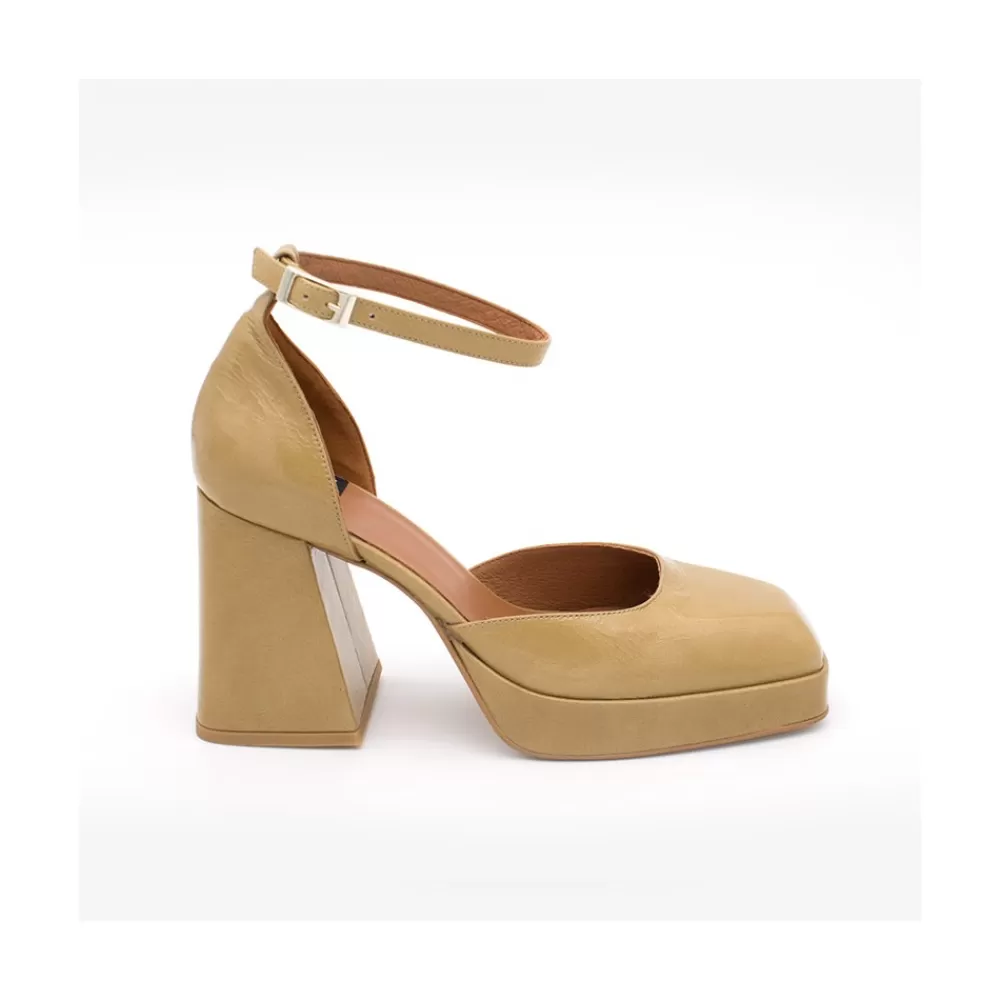Mujer Ángel Alarcón Anna - Zapatos De Piel Brillante Con Pulsera, Tacon Ancho Y Plataforma