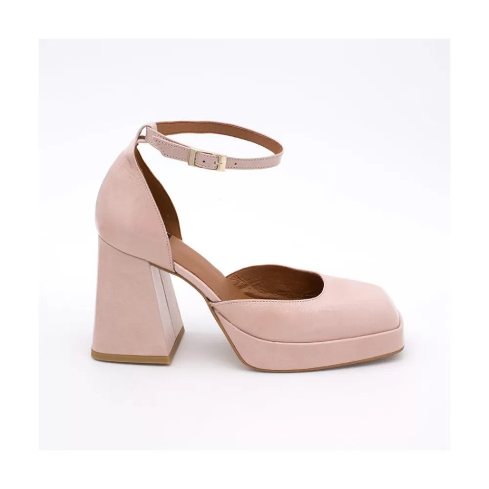 Mujer Ángel Alarcón Anna - Zapatos De Piel Brillante Con Pulsera, Tacon Ancho Y Plataforma