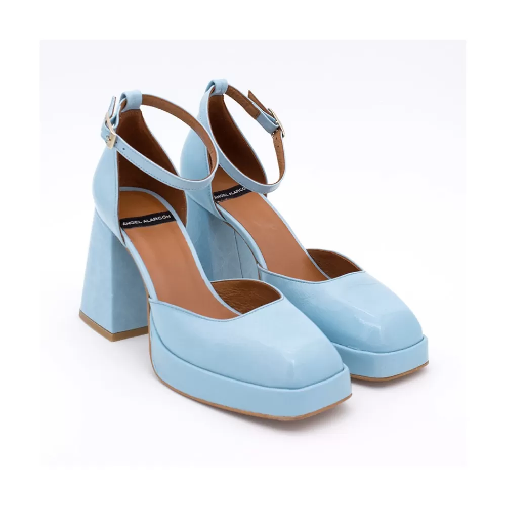 Mujer Ángel Alarcón Anna - Zapatos De Piel Brillante Con Pulsera, Tacon Ancho Y Plataforma