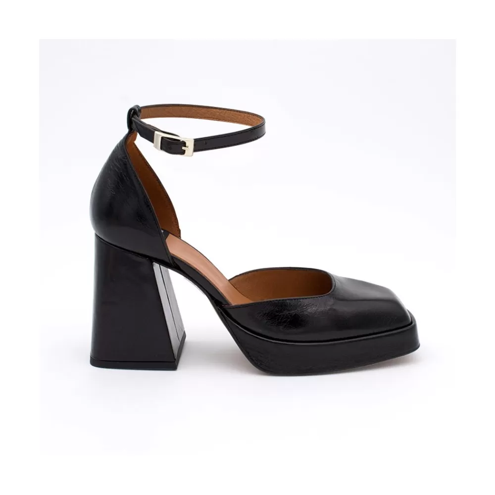 Mujer Ángel Alarcón Anna - Zapatos De Piel Brillante Con Pulsera, Tacon Ancho Y Plataforma