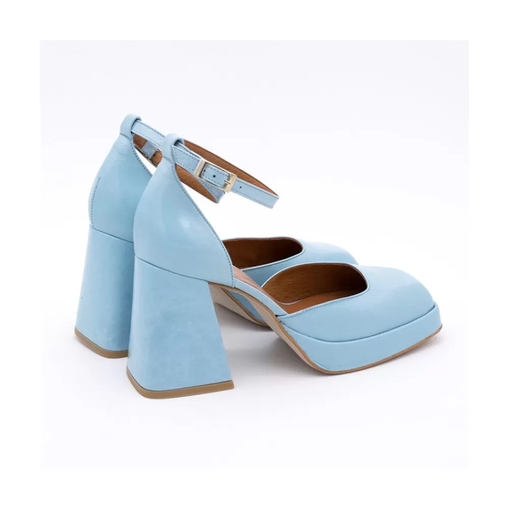 Mujer Ángel Alarcón Anna - Zapatos De Piel Brillante Con Pulsera, Tacon Ancho Y Plataforma