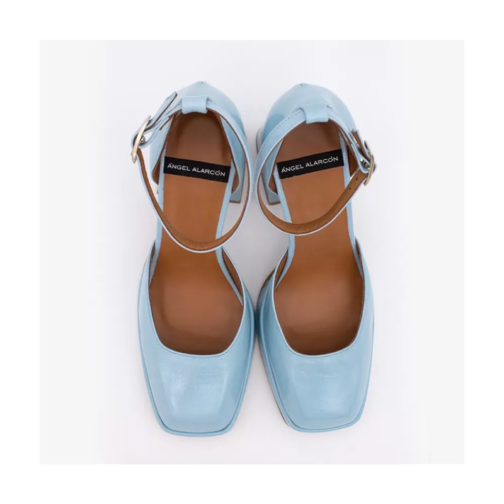 Mujer Ángel Alarcón Anna - Zapatos De Piel Brillante Con Pulsera, Tacon Ancho Y Plataforma