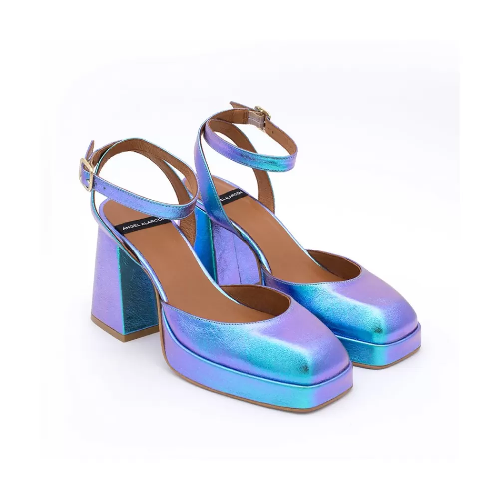 Mujer Ángel Alarcón Badda - Zapato Tornasol Con Correa, Tacon Ancho Y Plataforma