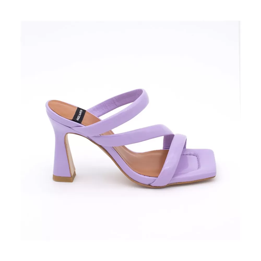 Mujer Ángel Alarcón Cameron - Sandalias De Piel Brillante Con Tiras Anchas Acolchadas Y Tacon Alto