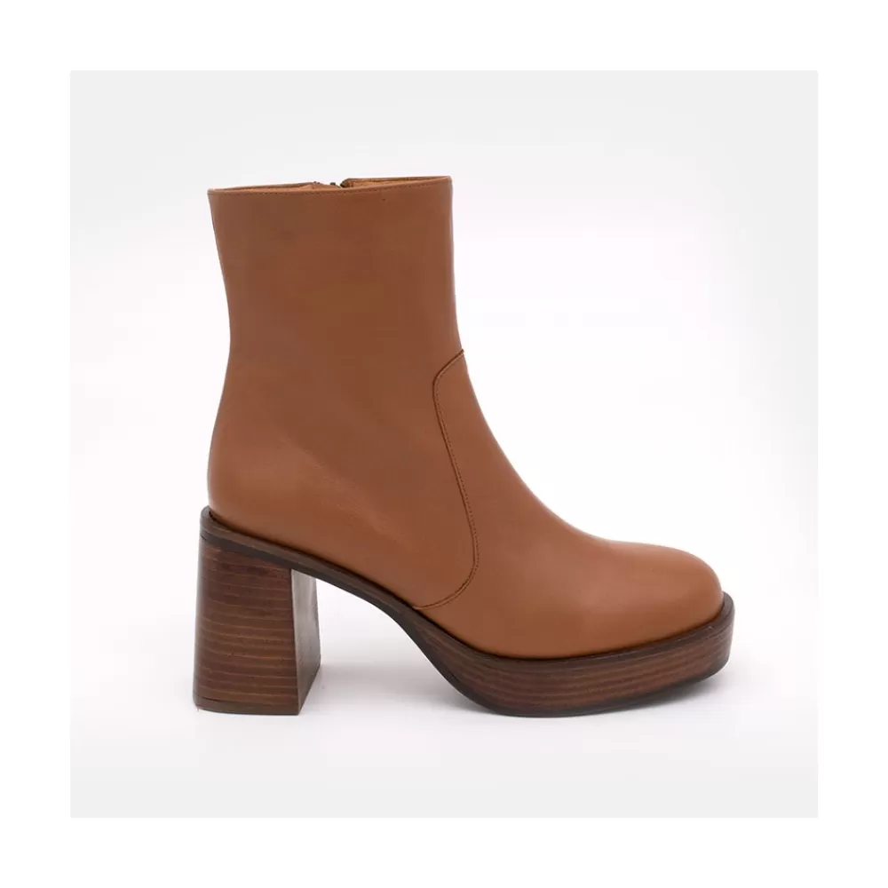 Mujer Ángel Alarcón Greta - Botin De Piel Con Tacon Y Plataforma De Madera