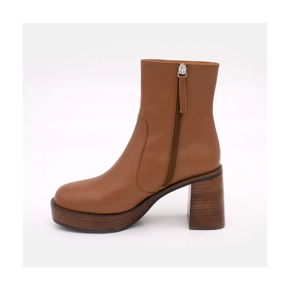 Mujer Ángel Alarcón Greta - Botin De Piel Con Tacon Y Plataforma De Madera