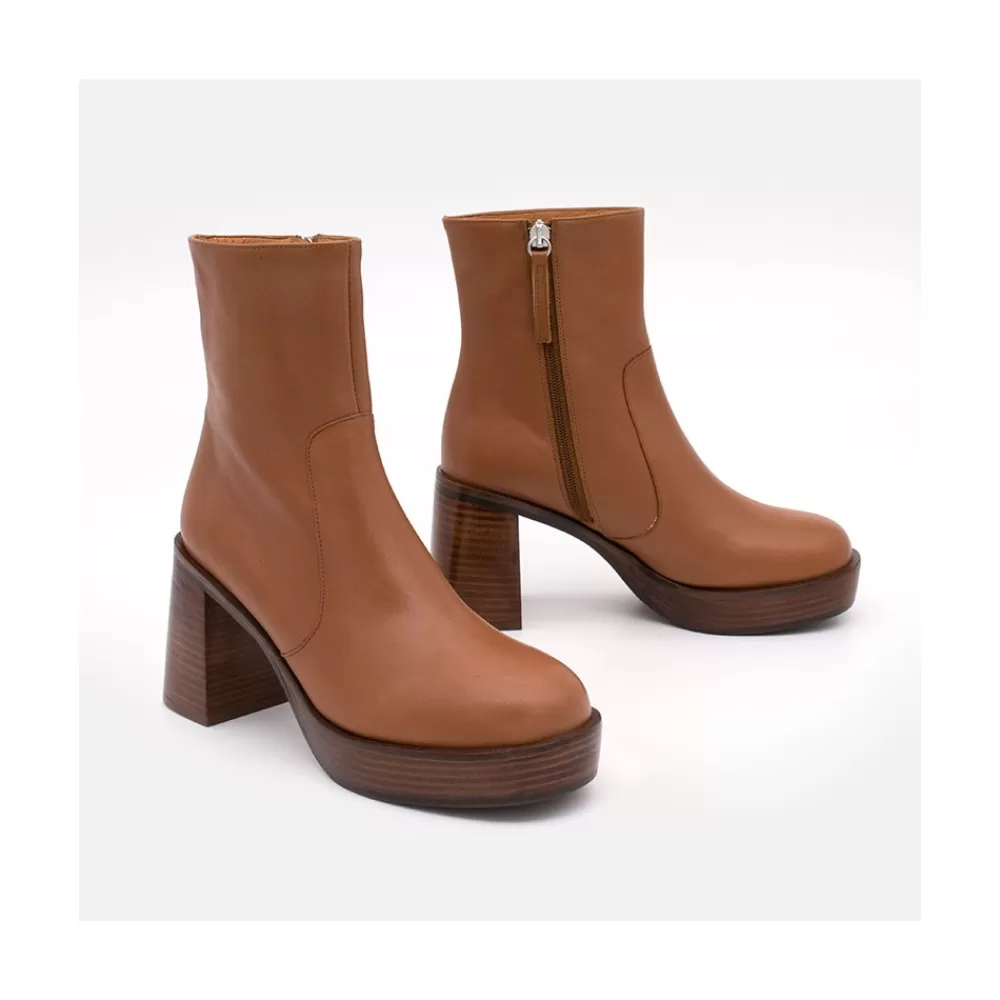 Mujer Ángel Alarcón Greta - Botin De Piel Con Tacon Y Plataforma De Madera