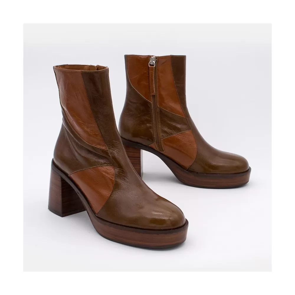 Mujer Ángel Alarcón Ingrid - Botin De Piel Brillante Con Tacon Y Plataforma