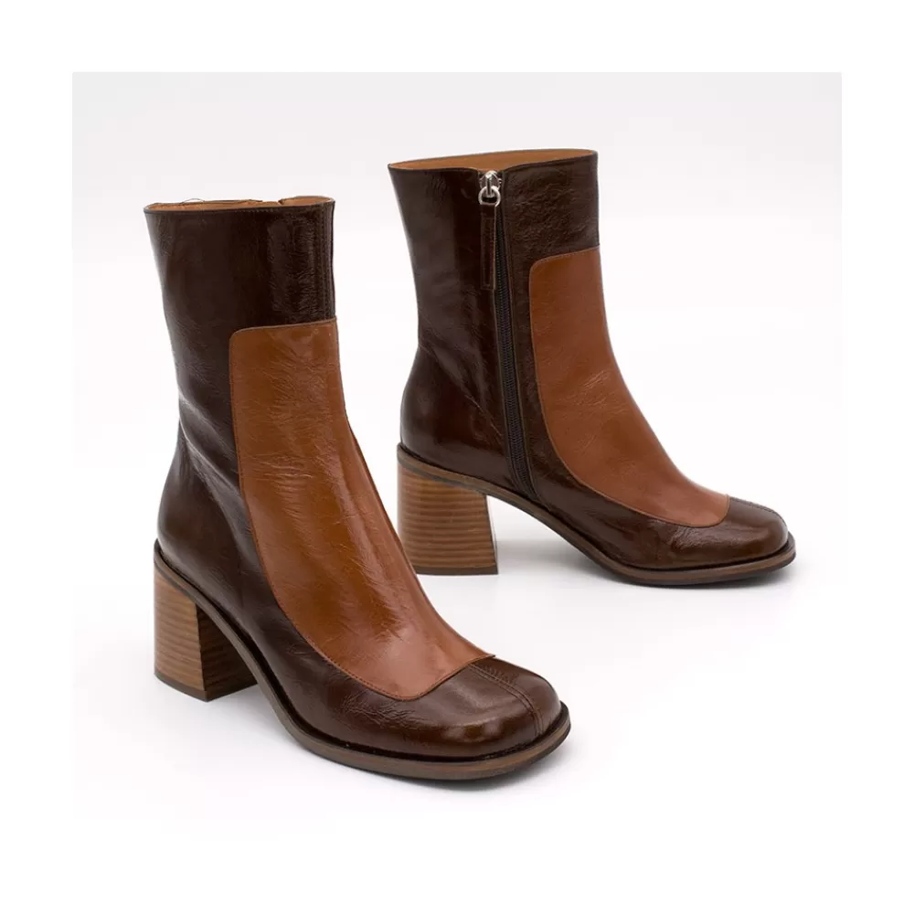 Mujer Ángel Alarcón Jody - Botin De Tacon Con Piel Brillante Y Adorno Duotono