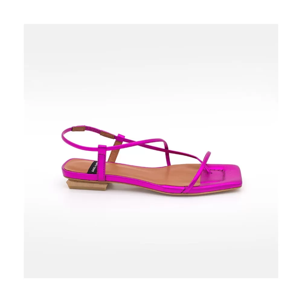Mujer Ángel Alarcón Julie - Sandalias De Dedo Planas De Tiras Minimalistas Metalizadas