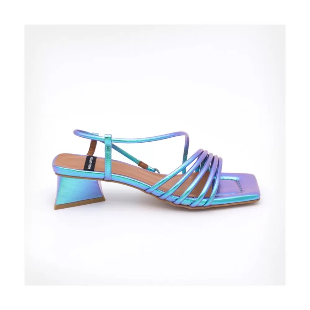 Mujer Ángel Alarcón Mazzy - Sandalia Tornasol De Tiras Con Tacon De Diseno Triangular