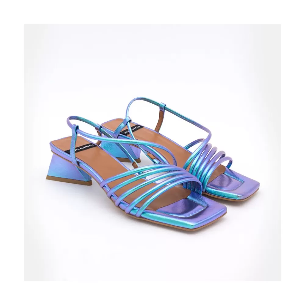 Mujer Ángel Alarcón Mazzy - Sandalia Tornasol De Tiras Con Tacon De Diseno Triangular