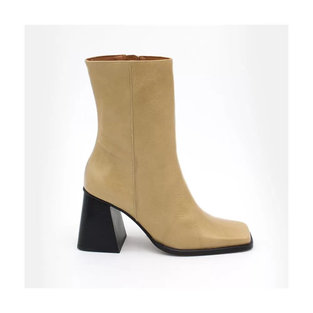 Mujer Ángel Alarcón Oconnor - Botin De Piel Brillante Con Tacon Ancho Con Cremallera