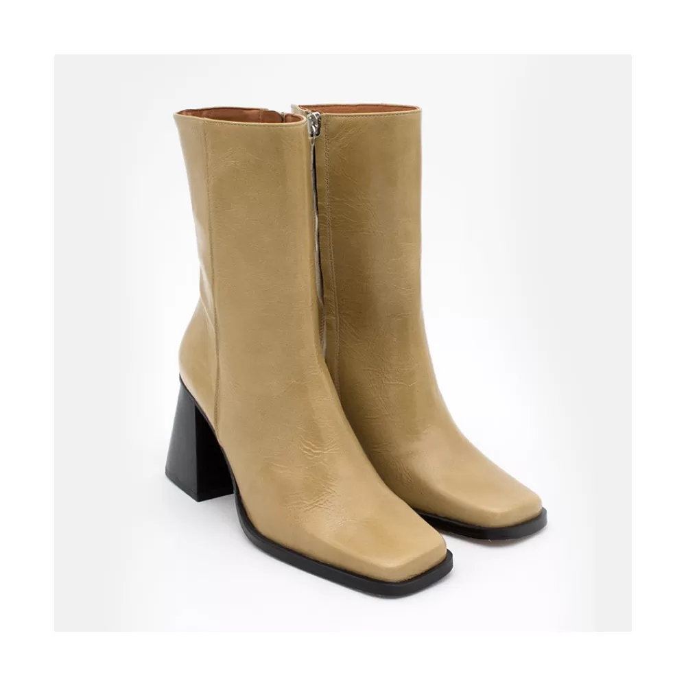 Mujer Ángel Alarcón Oconnor - Botin De Piel Brillante Con Tacon Ancho Con Cremallera