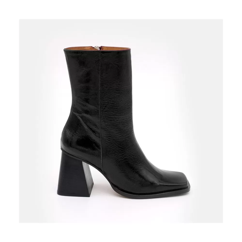 Mujer Ángel Alarcón Oconnor - Botin De Piel Brillante Con Tacon Ancho Con Cremallera