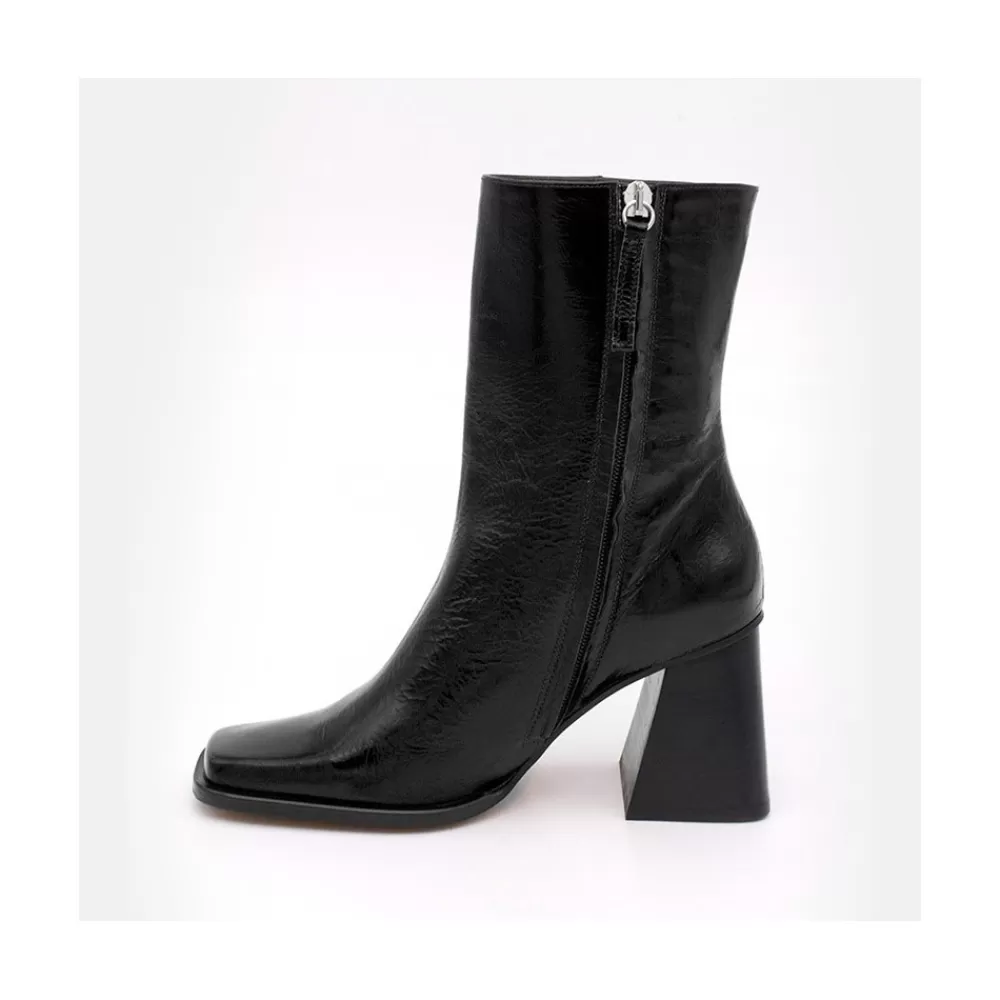 Mujer Ángel Alarcón Oconnor - Botin De Piel Brillante Con Tacon Ancho Con Cremallera