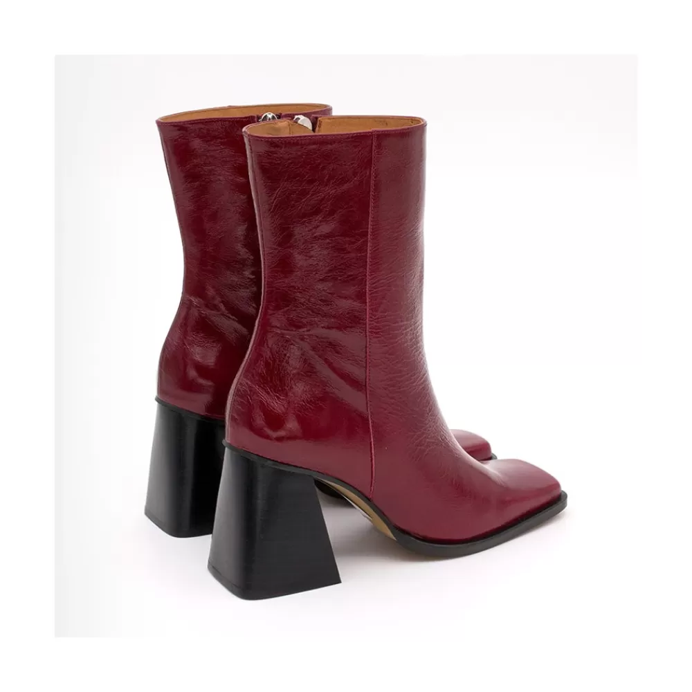 Mujer Ángel Alarcón Oconnor - Botin De Piel Brillante Con Tacon Ancho Con Cremallera