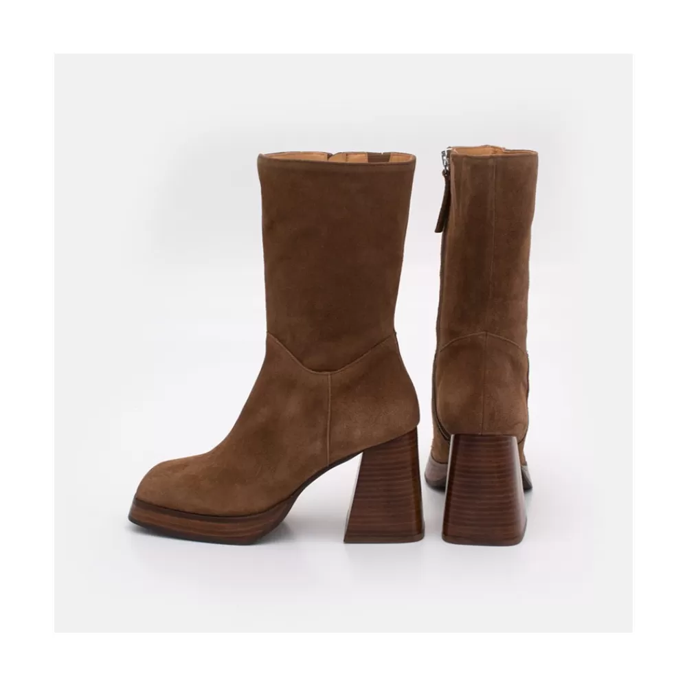 Mujer Ángel Alarcón Olama - Botas De Mujer Comodas De Ante Con Tacon Chunky Y Plataforma