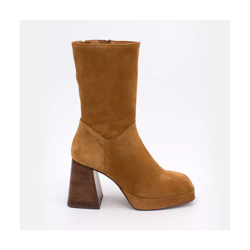 Mujer Ángel Alarcón Olama - Botas De Mujer Comodas De Ante Con Tacon Chunky Y Plataforma