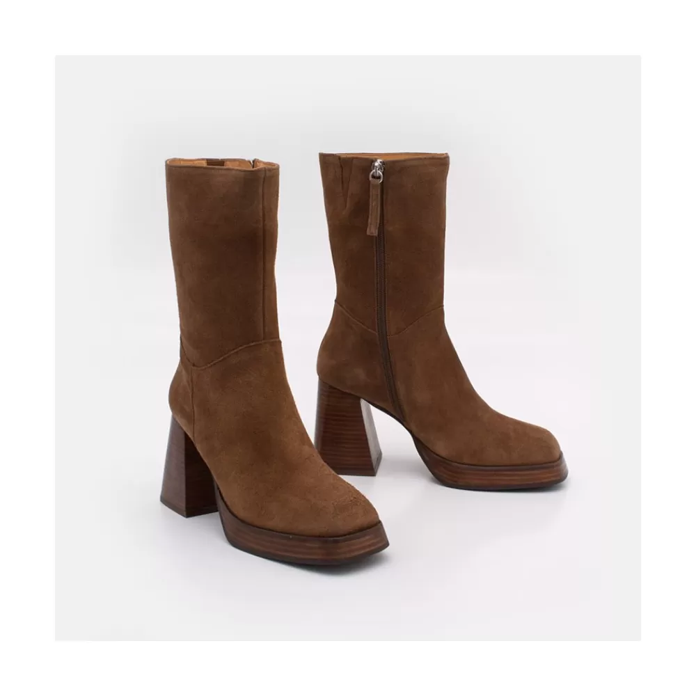 Mujer Ángel Alarcón Olama - Botas De Mujer Comodas De Ante Con Tacon Chunky Y Plataforma