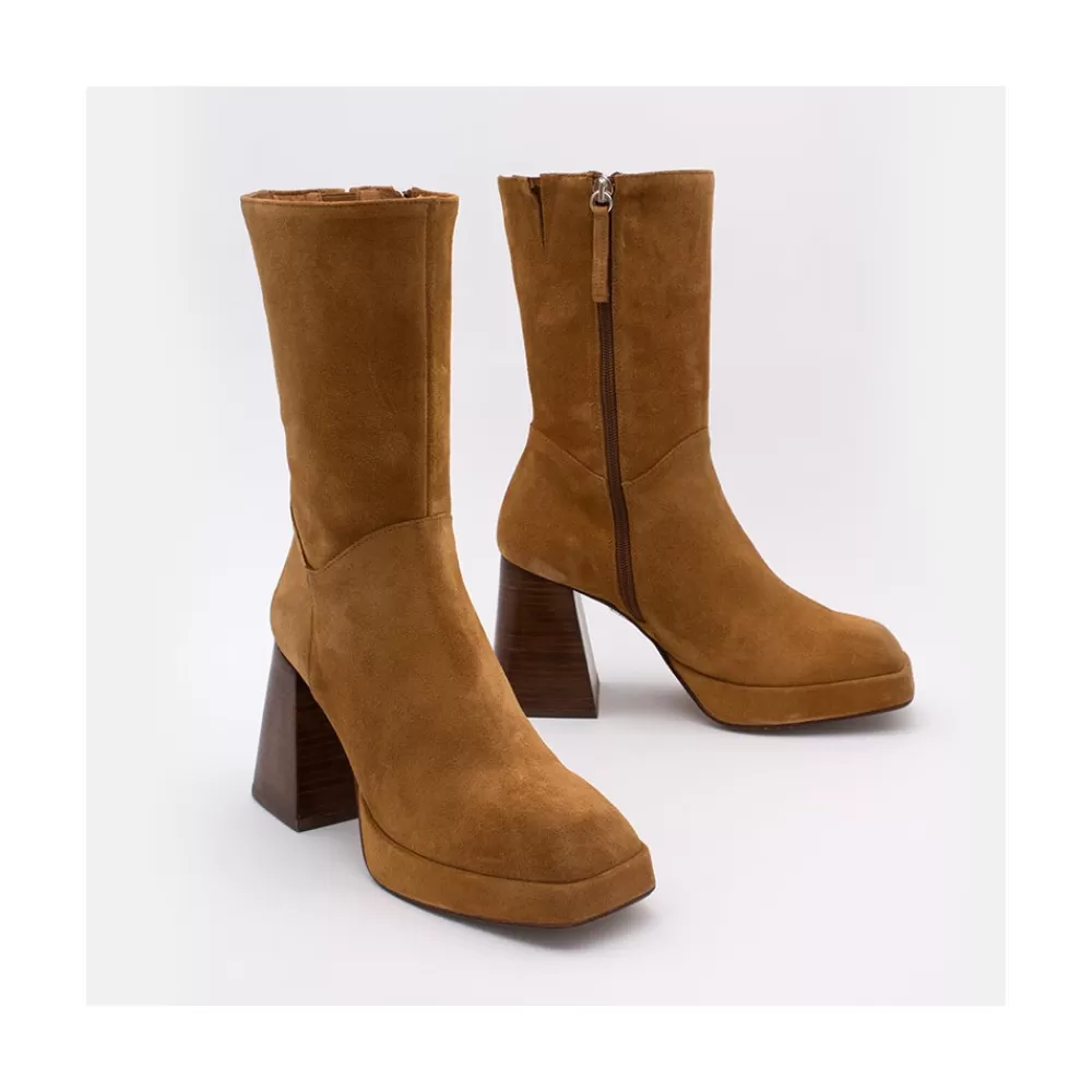 Mujer Ángel Alarcón Olama - Botas De Mujer Comodas De Ante Con Tacon Chunky Y Plataforma