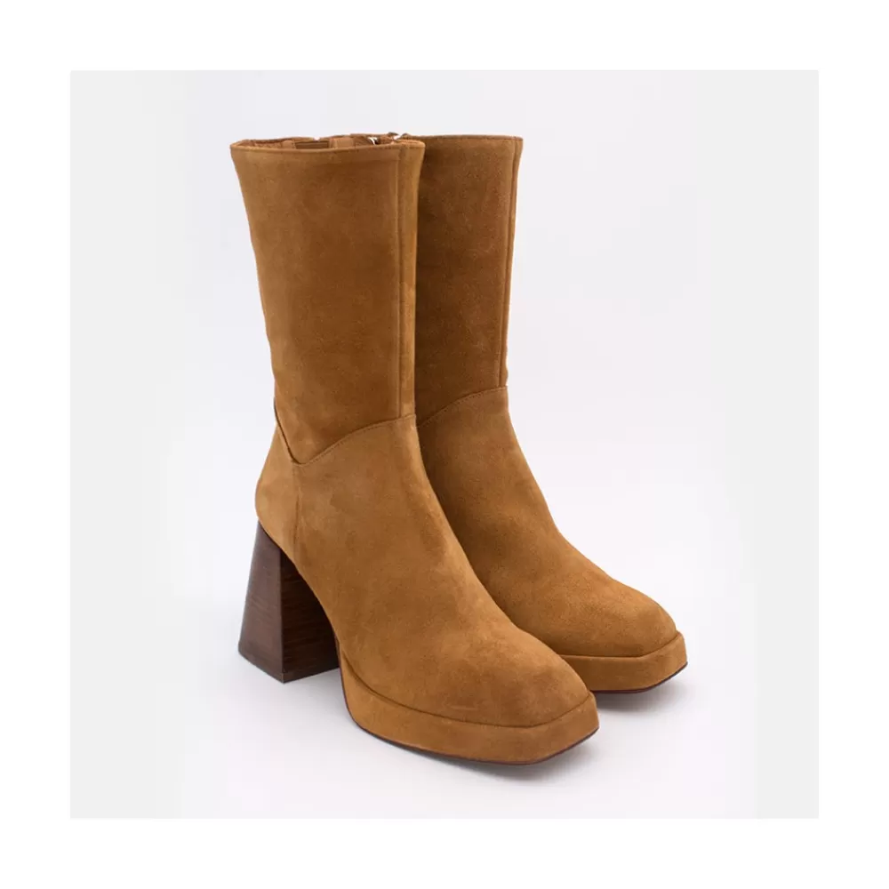 Mujer Ángel Alarcón Olama - Botas De Mujer Comodas De Ante Con Tacon Chunky Y Plataforma