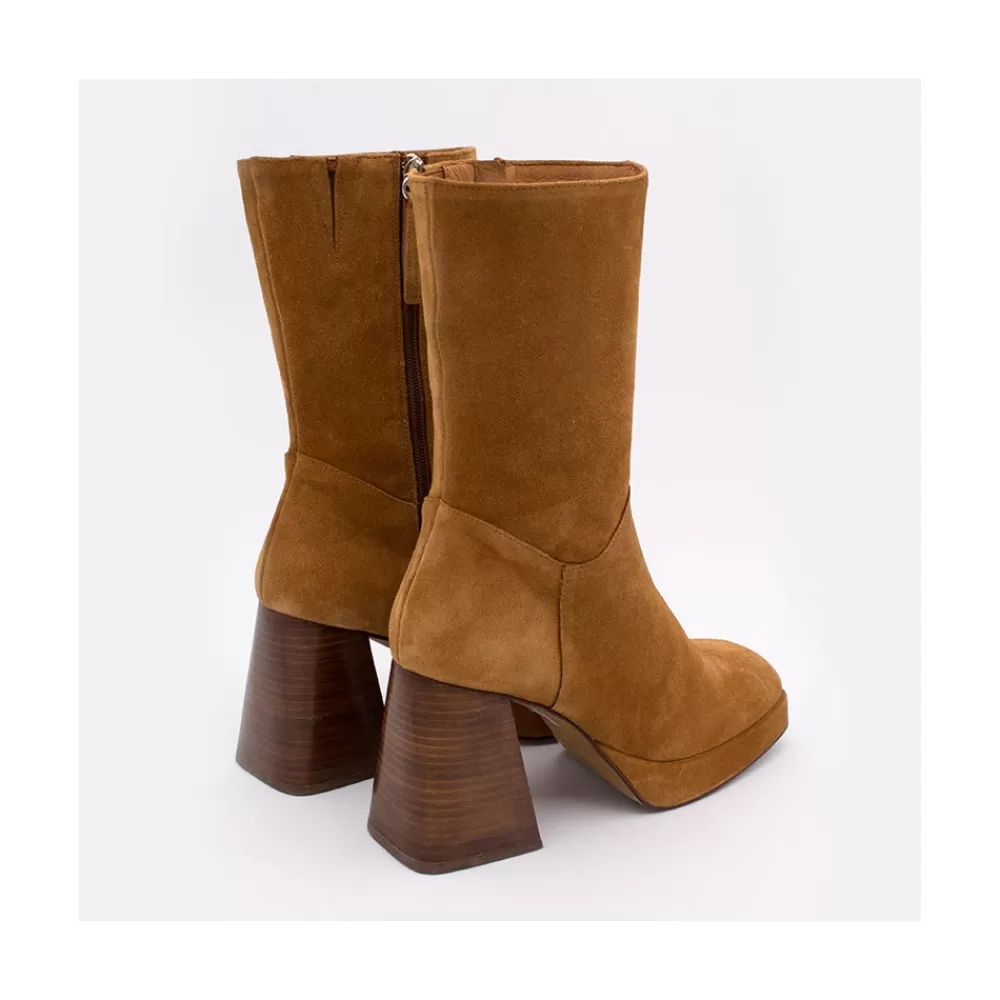 Mujer Ángel Alarcón Olama - Botas De Mujer Comodas De Ante Con Tacon Chunky Y Plataforma