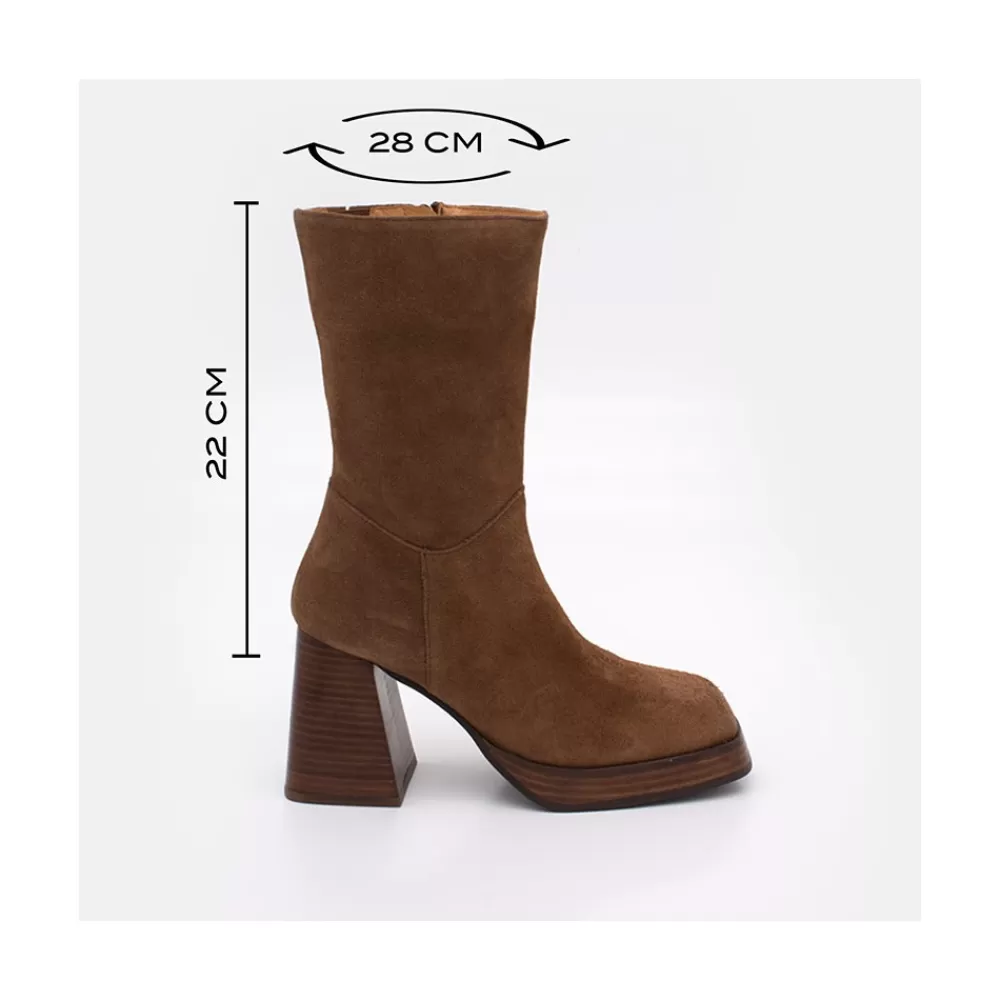 Mujer Ángel Alarcón Olama - Botas De Mujer Comodas De Ante Con Tacon Chunky Y Plataforma