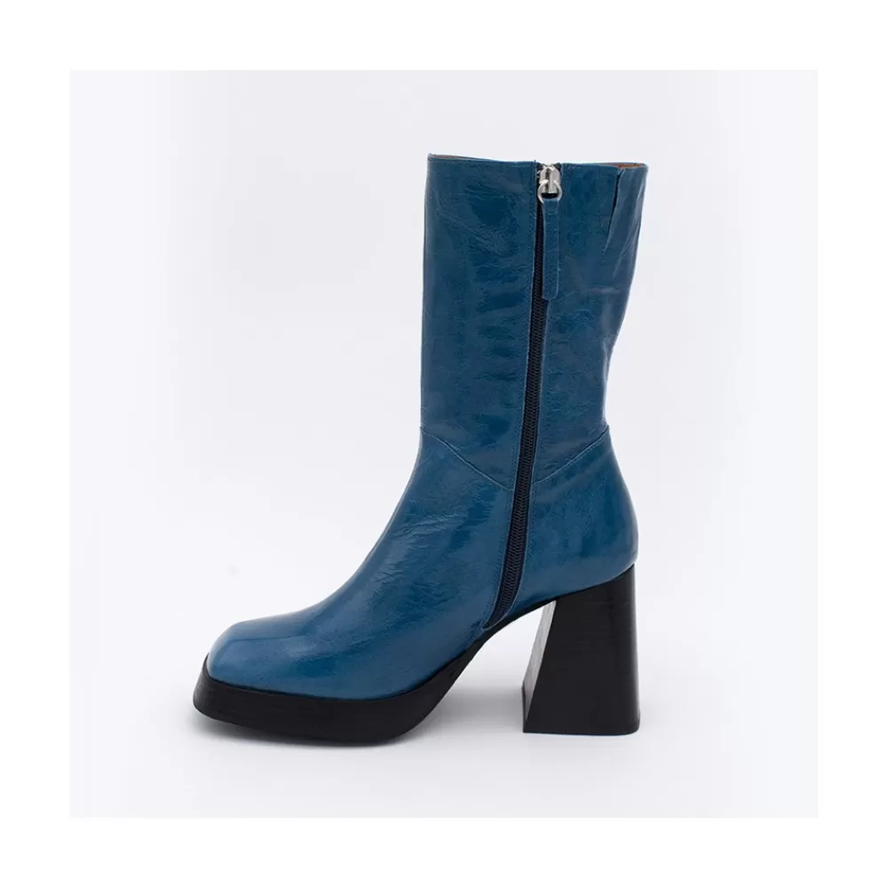 Mujer Ángel Alarcón Olama - Botas De Mujer Comodas De Piel Brillante Con Tacon Chunky Y Plataforma