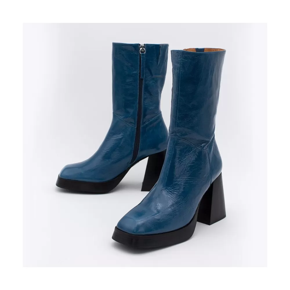 Mujer Ángel Alarcón Olama - Botas De Mujer Comodas De Piel Brillante Con Tacon Chunky Y Plataforma