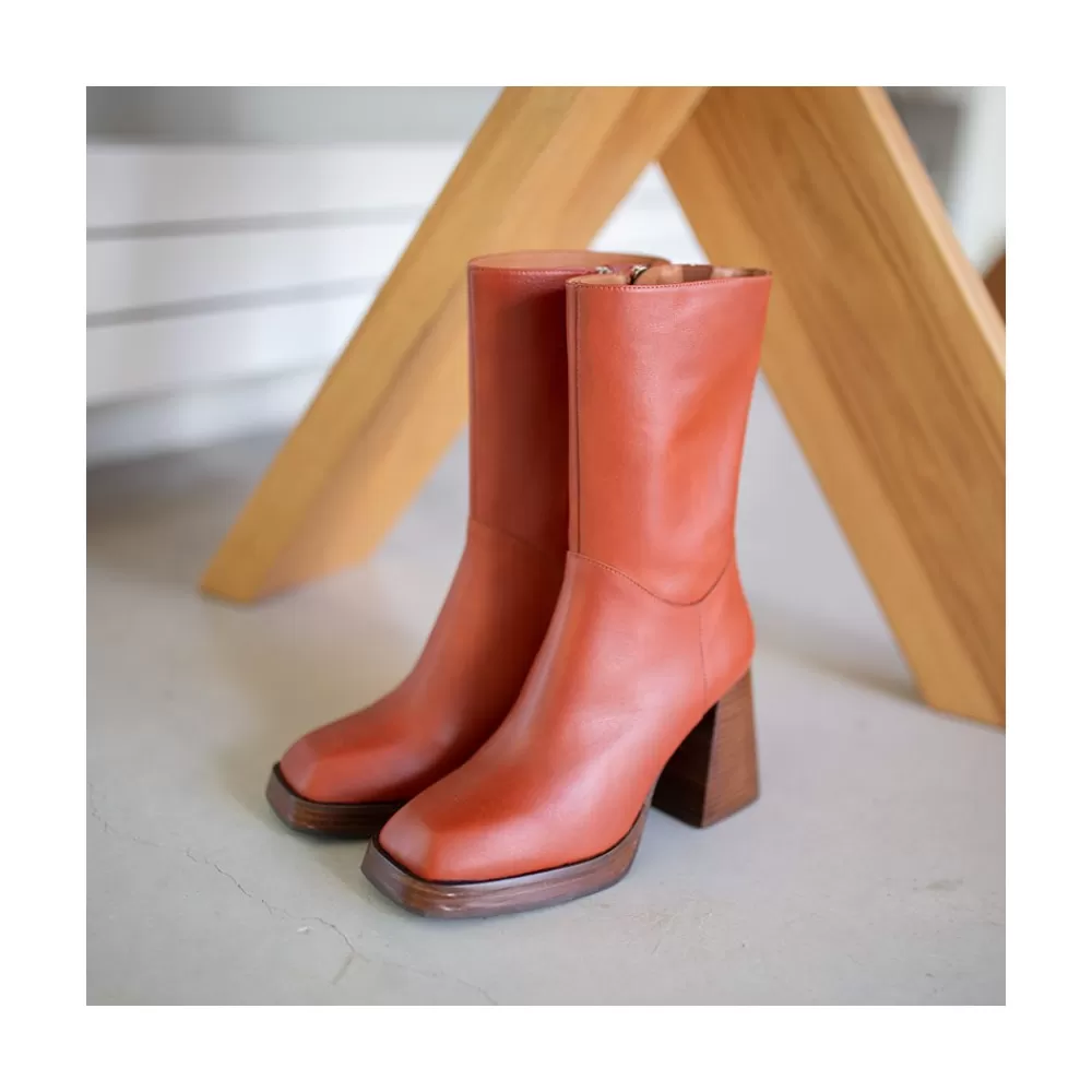 Mujer Ángel Alarcón Olama - Botas De Mujer Comodas De Piel Con Tacon Chunky Y Plataforma