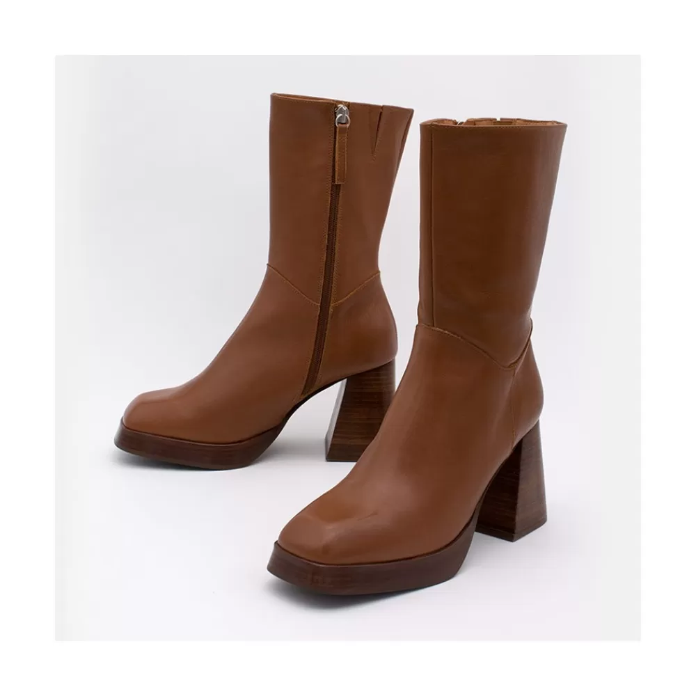 Mujer Ángel Alarcón Olama - Botas De Mujer Comodas De Piel Con Tacon Chunky Y Plataforma