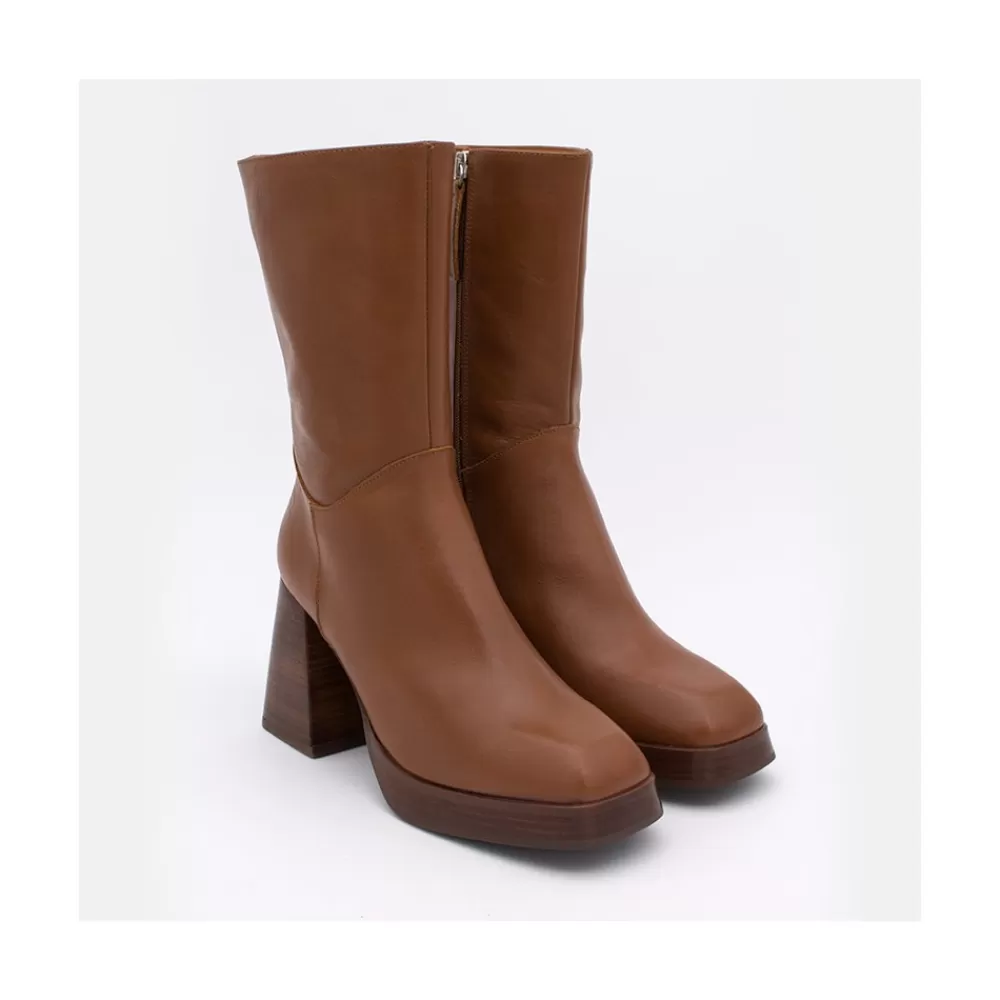 Mujer Ángel Alarcón Olama - Botas De Mujer Comodas De Piel Con Tacon Chunky Y Plataforma