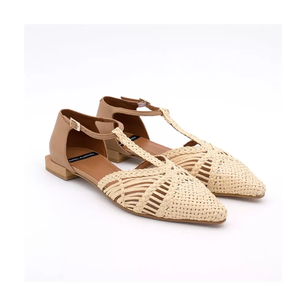 Mujer Ángel Alarcón Pulp - Sandalia De Rafia T-Strap Con Puntera Y Talon Cerrado.