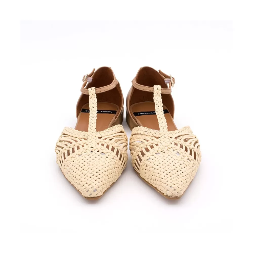 Mujer Ángel Alarcón Pulp - Sandalia De Rafia T-Strap Con Puntera Y Talon Cerrado.
